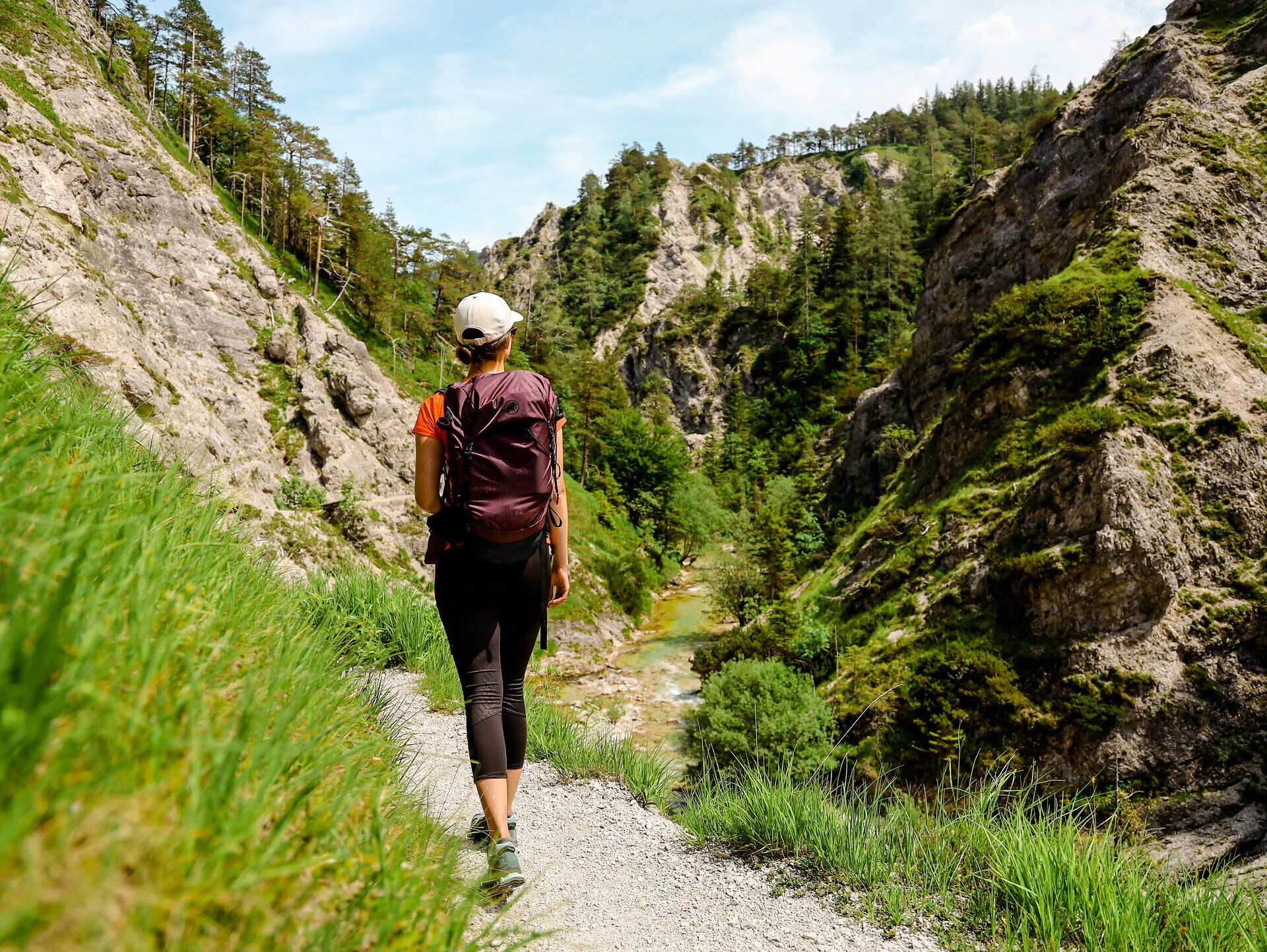 Ein malerischer Wanderweg schlängelt sich durch die beeindruckende Landschaft des Naturparks, umgeben von majestätischen Felsen und üppigem Grün. Die frische Bergluft und das sanfte Plätschern des Wassers schaffen eine harmonische Atmosphäre, die zum Verweilen einlädt.
