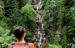 Ein atemberaubender Wasserfall stürzt durch die üppige grüne Landschaft, umgeben von majestätischen Bäumen und dem beruhigenden Klang der Natur. Wanderer genießen den Anblick dieses versteckten Juwels, während die frische Bergluft ihre Sinne belebt. Hier in den Ötschergräben wird die Schönheit des Sommers in den Bergen lebendig.