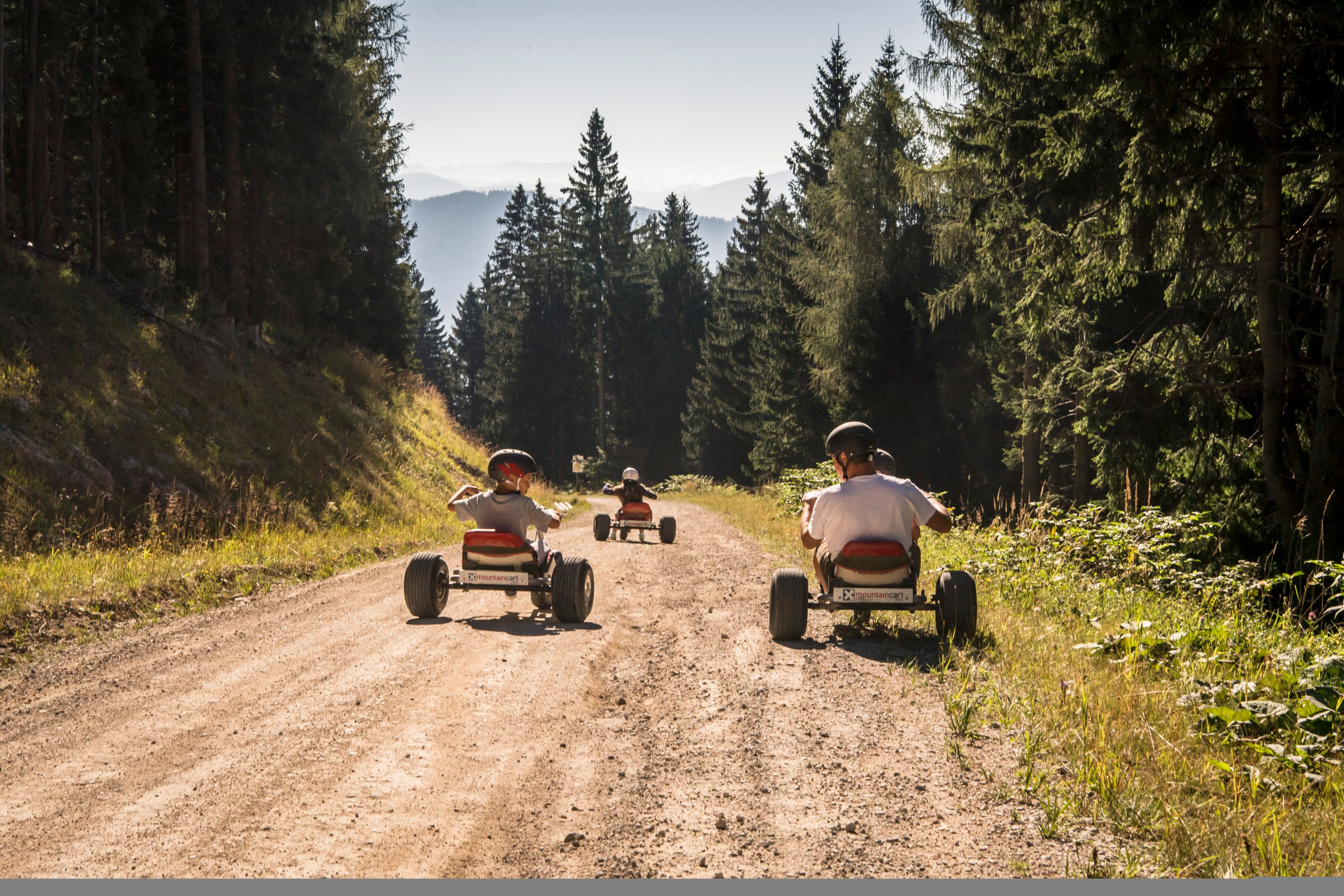 Rapid descent into the valley on mountain carts